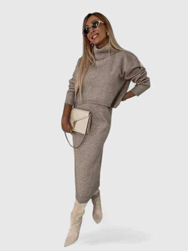 Chrystahl | Elegant Dress and Turtleneck Sweater Set