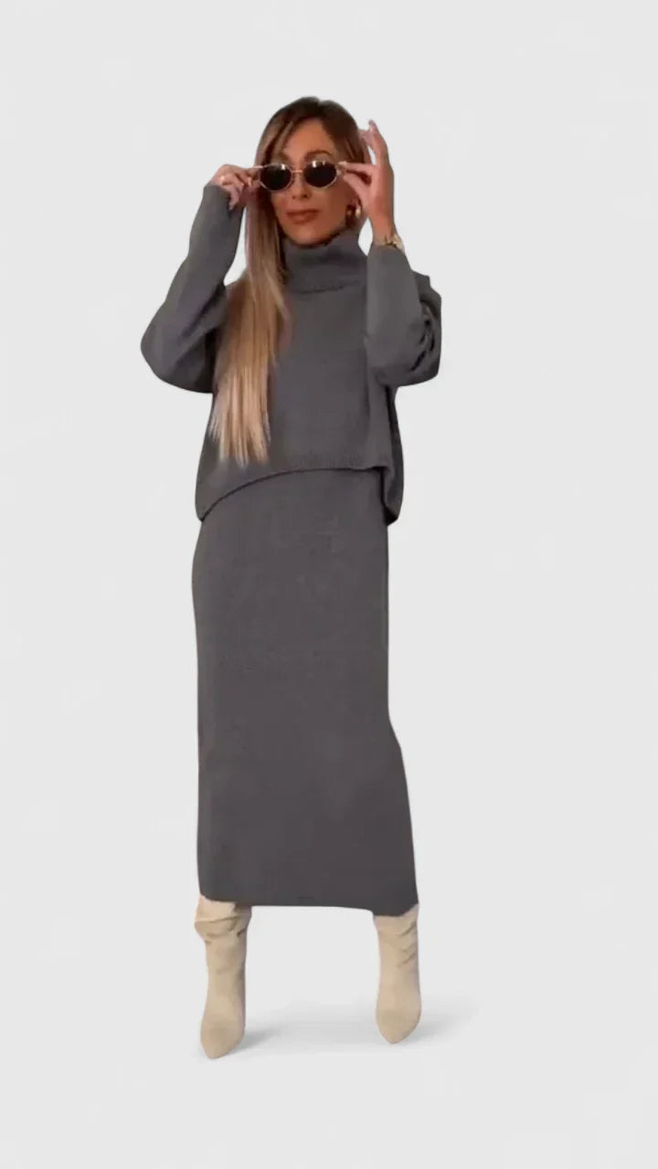 Chrystahl | Elegant Dress and Turtleneck Sweater Set