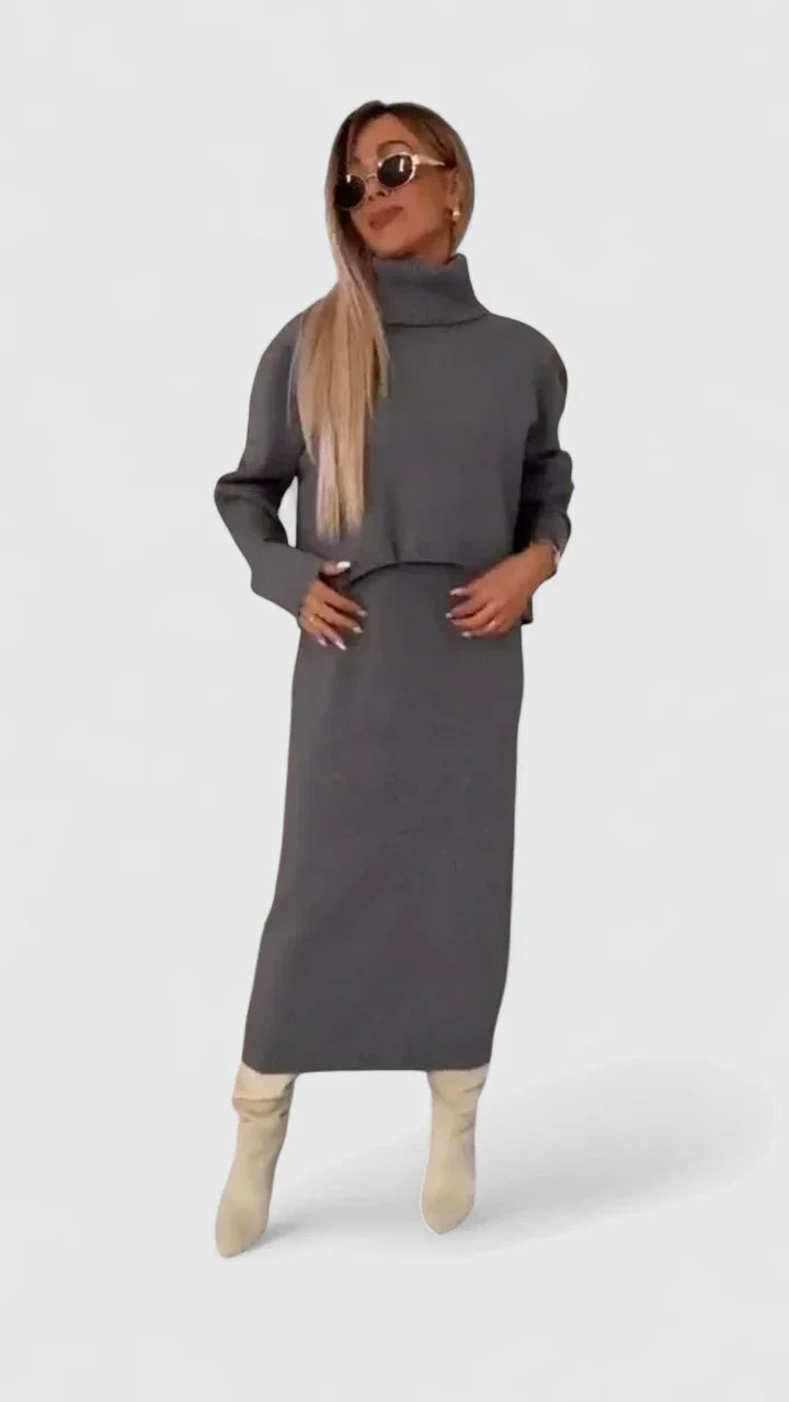 Chrystahl | Elegant Dress and Turtleneck Sweater Set